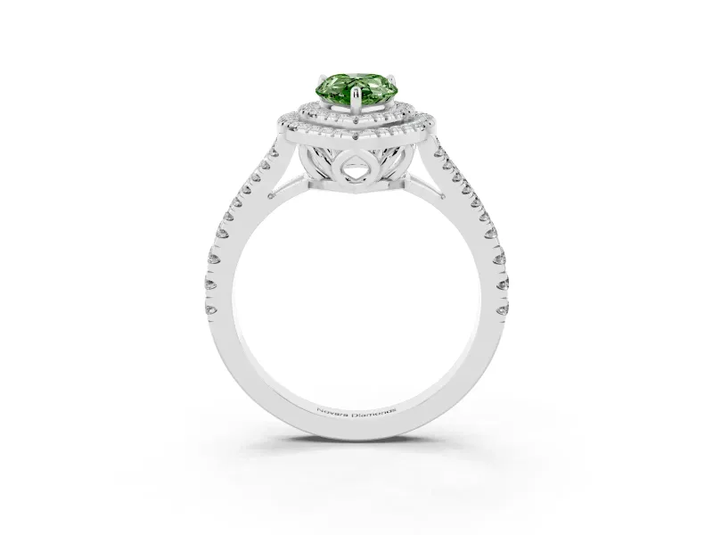 Pear-Shaped Double Halo Engagement Ring Setting for a Fancy Green Lab-Grown Diamond | Sterling Silver