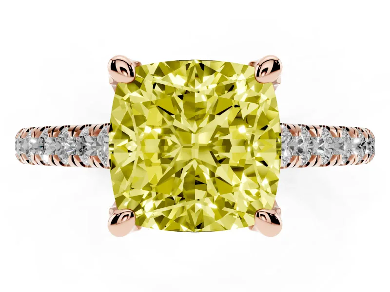 Cushion Cut Hidden Halo Pave Engagement Ring Setting for a Fancy Yellow Lab-Grown Diamond | Claw Prongs | Rose Gold