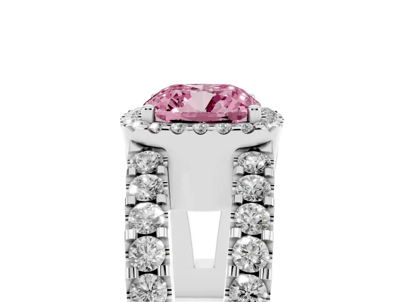 Cushion Cut Halo Split Shank Engagement Ring Setting for a Fancy Pink Lab-Grown Diamond | Platinum