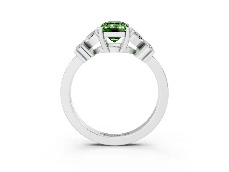 Emerald Cut Floral Engagement Ring Setting for a Fancy Green Lab-Grown Diamond | Sterling Silver