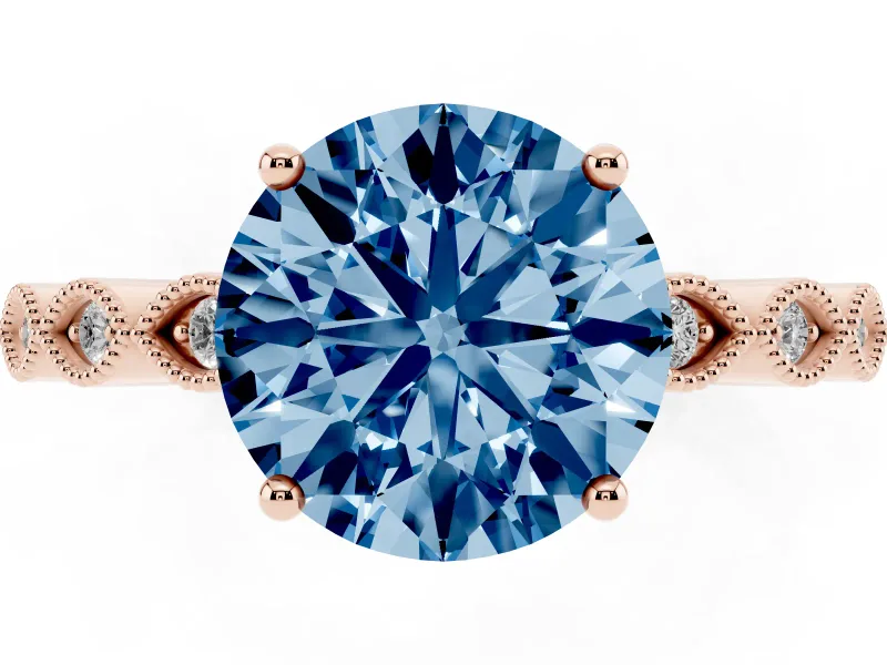 Round Milgrain Solitaire Engagement Ring Setting for a Fancy Blue Lab-Grown Diamond | Rose Gold