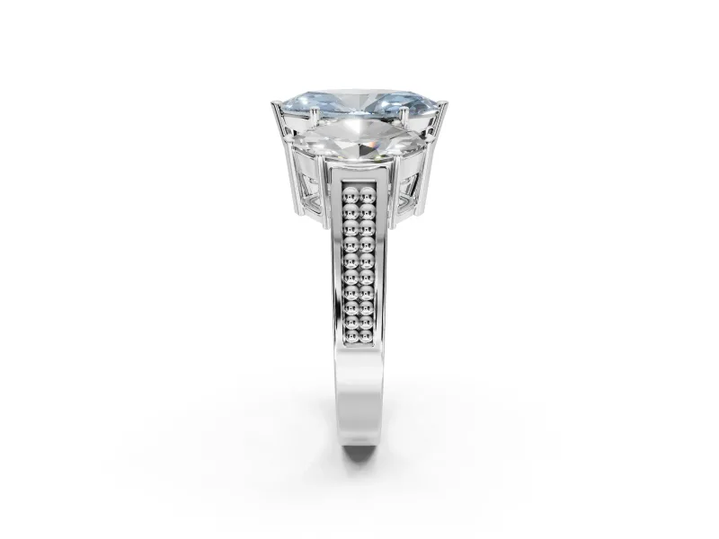 Marquise Three Stone Engagement Ring Setting for a Fancy Blue Lab-Grown Diamond | Beaded Shoulders | Platinum