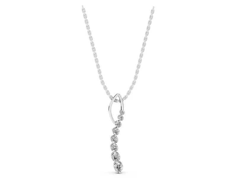 Round Lab-Grown Diamond Graduated Curved Bar Pendant Necklace | Open Wire Bail | White Gold