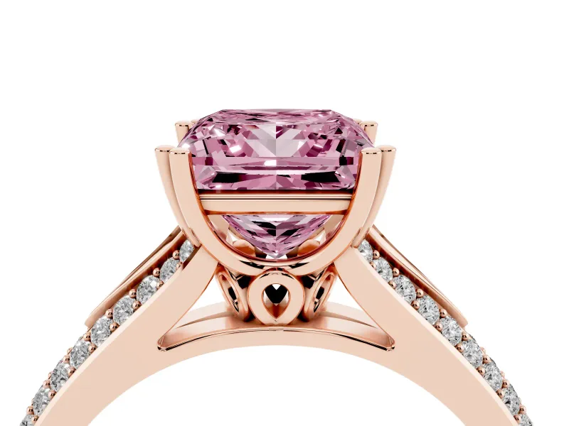 Princess Cut Split Shank Engagement Ring Setting for a Fancy Pink Lab-Grown Diamond | Pave Band | Rose Gold