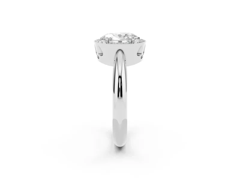 Oval Cut Diamond Halo Engagement Ring Set in Platinum with Plain Split Shank and Prong Setting