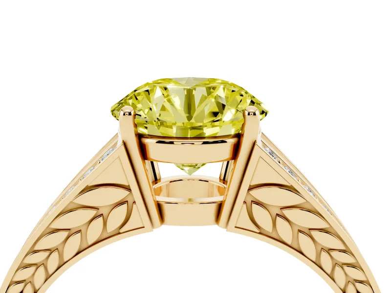 Round Split Shank Pavé Engagement Ring Setting for a Fancy Yellow Lab-Grown Diamond | Yellow Gold