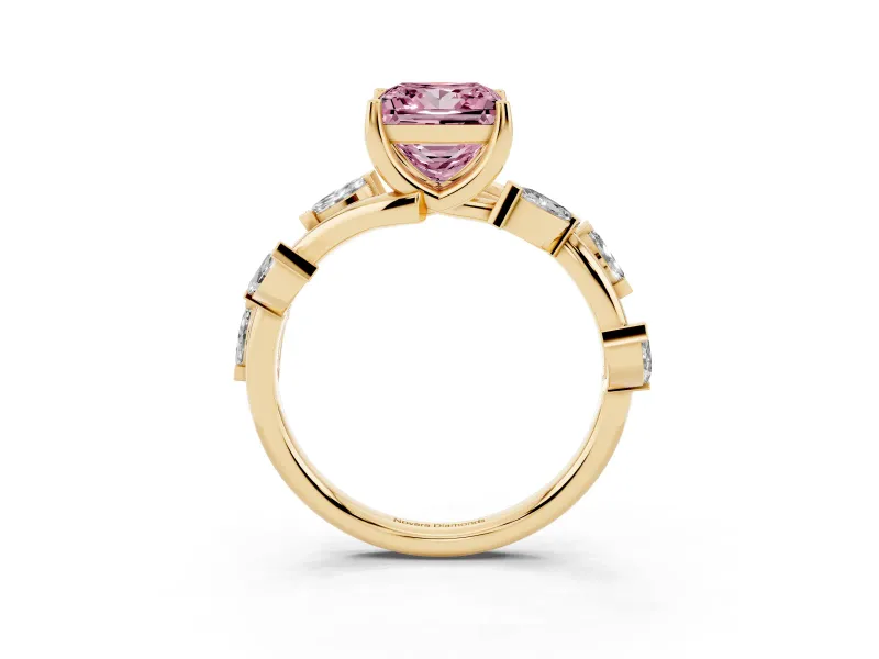 Princess Cut Twisted Vine Engagement Ring Setting for a Fancy Pink Lab-Grown Diamond | Yellow Gold