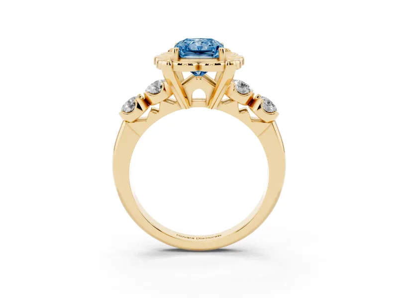 Radiant Cut Floral Engagement Ring Setting for a Fancy Blue Lab-Grown Diamond | Petal Frame | Yellow Gold