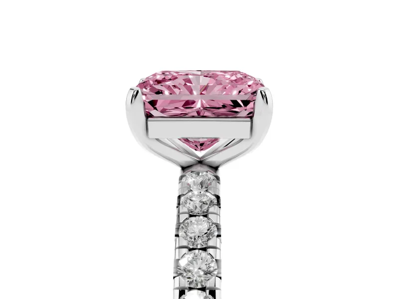 Radiant Cut Pavé Engagement Ring Setting for a Fancy Pink Lab-Grown Diamond | White Gold