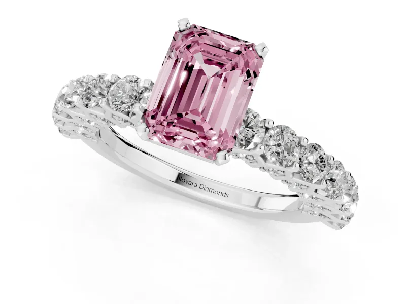 Emerald Cut Shared Prong Engagement Ring Setting for a Fancy Pink Lab-Grown Diamond | Platinum