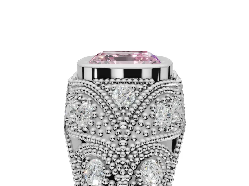 Asscher Cut Vintage Bezel Engagement Ring Setting for a Fancy Pink Lab-Grown Diamond | Milgrain Band | Sterling Silver