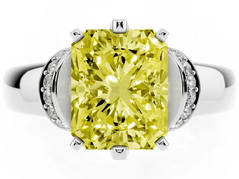 Radiant Cut Collar Engagement Ring Setting for a Fancy Yellow Lab-Grown Diamond | Sterling Silver