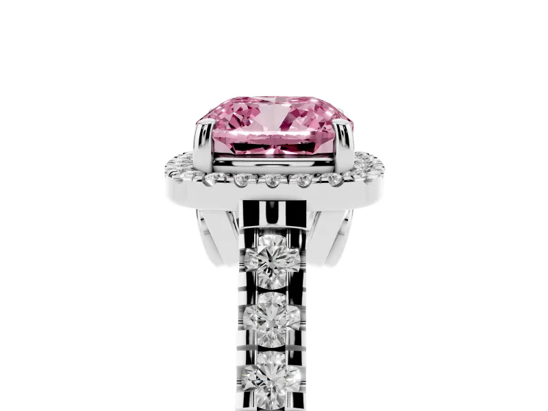 Cushion Cut Accented Halo Engagement Ring Setting for a Fancy Pink Lab-Grown Diamond | Platinum