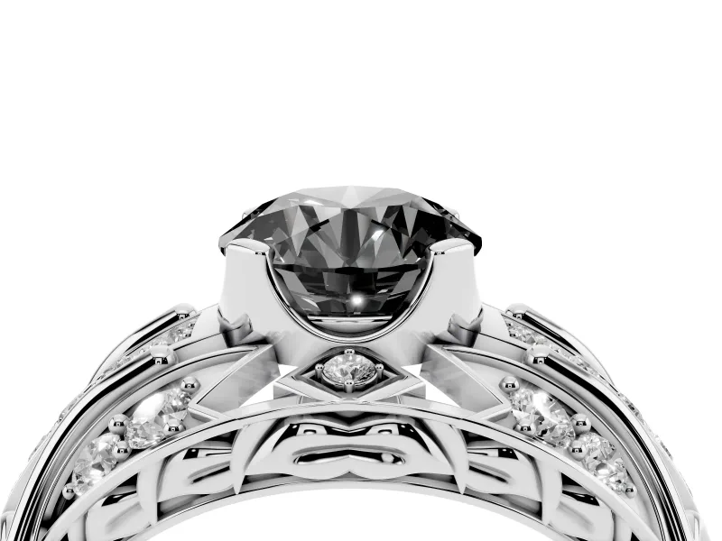 Round Art Deco Graduated Pavé Engagement Ring Setting for a Black Center | Split Shank | White Gold