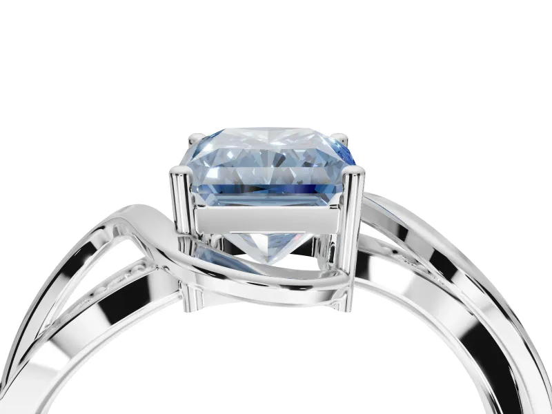 Radiant Cut Bypass Solitaire Engagement Ring Setting for a Fancy Blue Lab-Grown Diamond | Pavé Strands | Sterling Silver