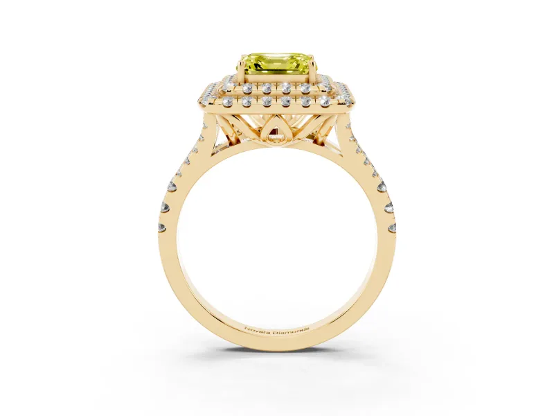 Asscher Cut Halo Split Shank Engagement Ring Setting for a Fancy Yellow Lab-Grown Diamond | Yellow Gold
