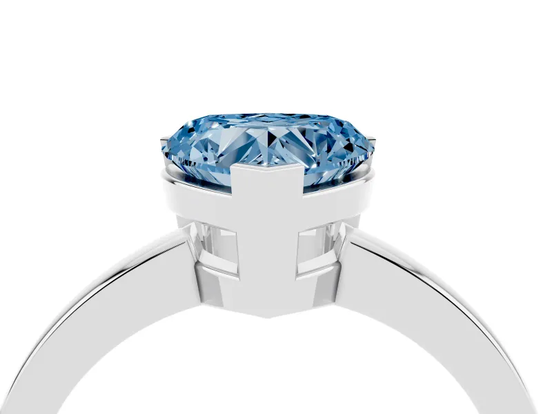 Fancy Blue Heart Cut Diamond Solitaire Ring Set in Silver with Prong Head and Smooth Polished Band