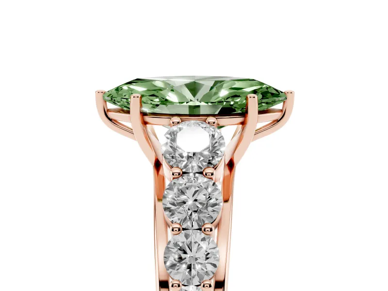 Marquise Graduated Side Stone Engagement Ring Setting for a Fancy Green Lab-Grown Diamond | Flat Top Band | Rose Gold