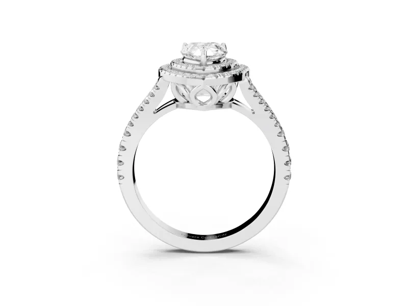 Pear-Shaped Double Halo Split Shank Engagement Ring Setting | Pavé Shoulders | White Gold