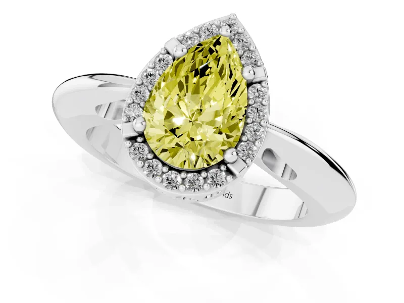 Pear-Shaped Halo Engagement Ring Setting for a Fancy Yellow Lab-Grown Diamond | Plain Tapered Band | Platinum