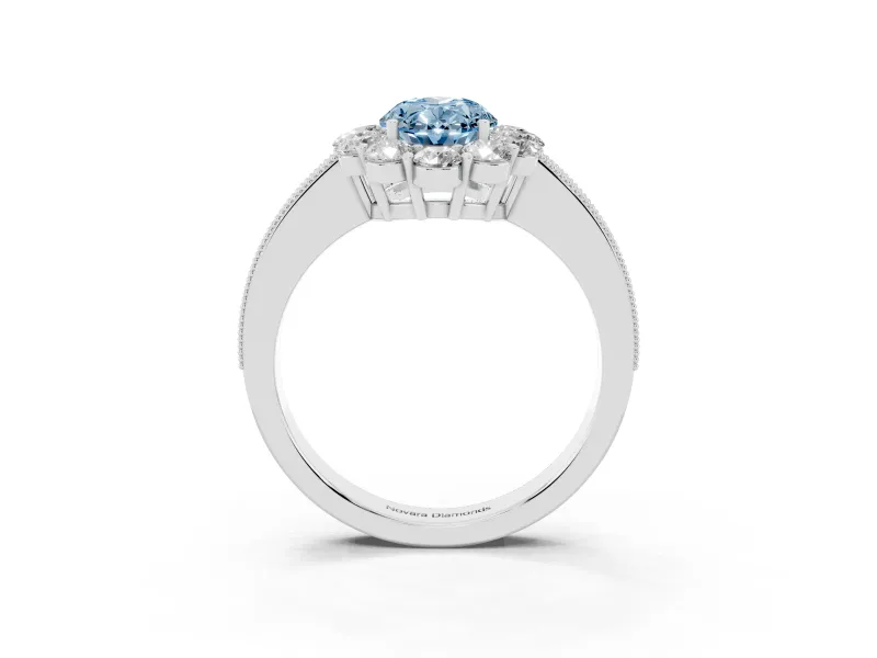 Oval Vintage Halo Engagement Ring Setting for a Fancy Blue Lab-Grown Diamond | White Gold
