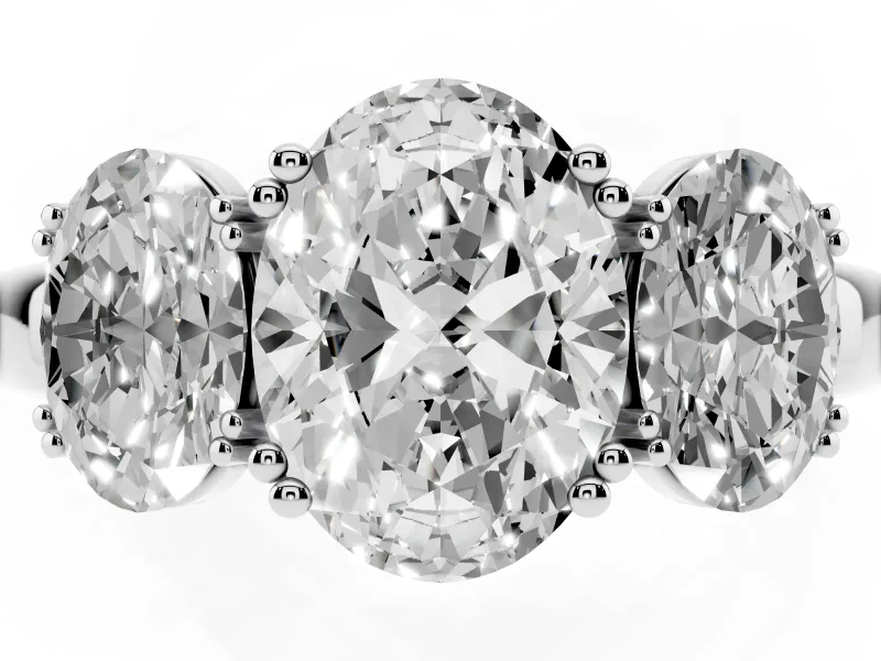 Oval Cut Diamond Three-Stone Ring Set in Silver with Polished Band and Prong Setting
