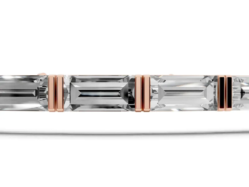 Baguette Lab-Grown Diamond Bar Set Tennis Bracelet | Double Bar Spacers | Rose Gold