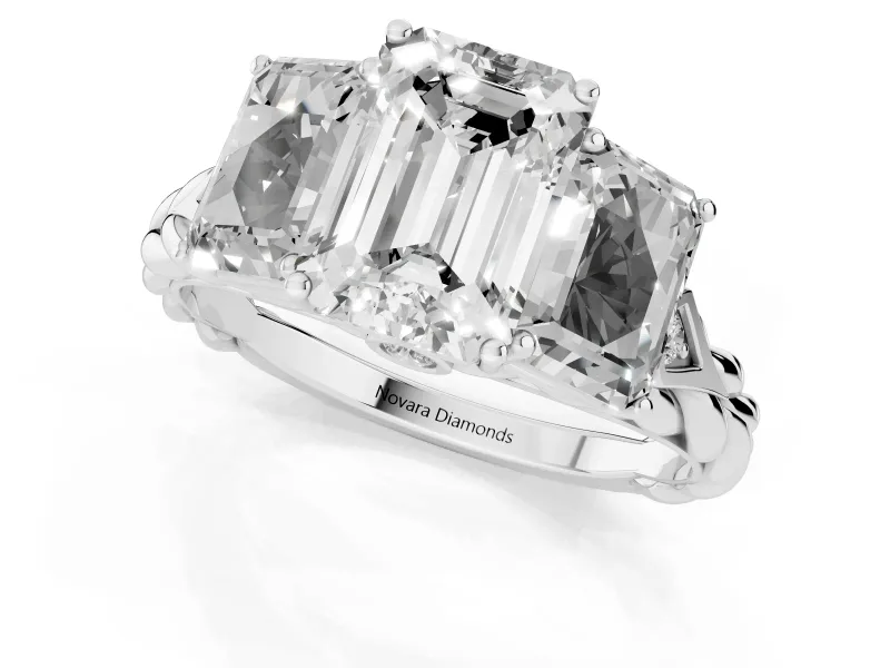 Emerald Cut Three Stone Engagement Ring Setting | Braided Band | Platinum