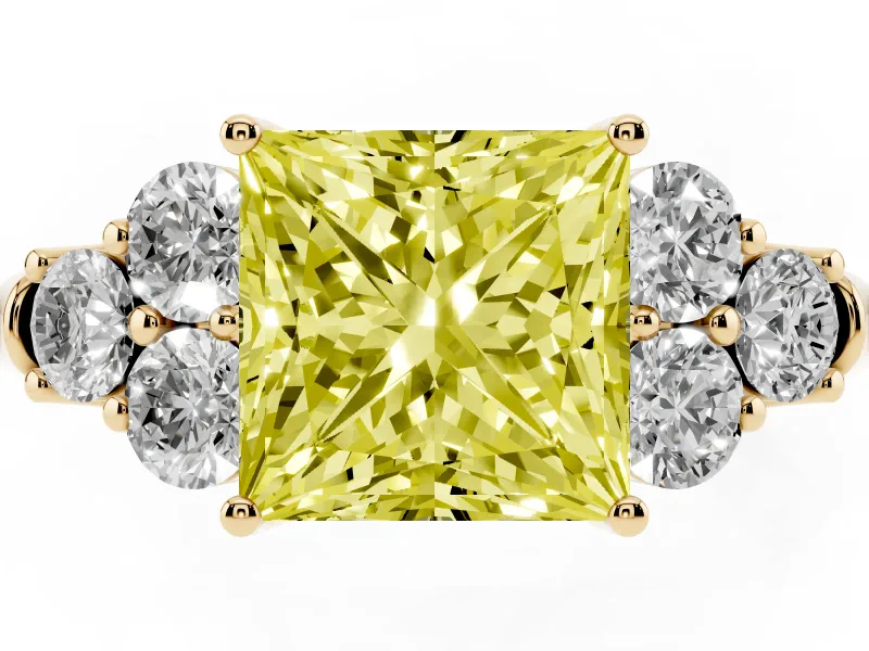Princess Cut Side Stone Engagement Ring Setting for a Fancy Yellow Lab-Grown Diamond | Yellow Gold