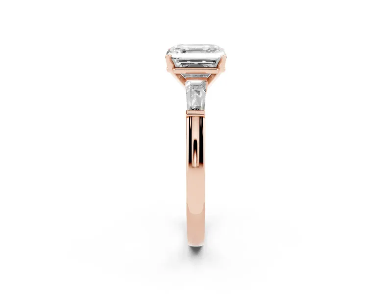 Asscher Cut Three Stone Engagement Ring Setting | Tapered Baguettes | Rose Gold