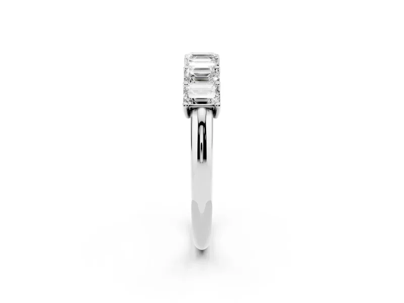 Emerald Cut Lab-Grown Diamond Half Eternity Band | Corner Claw Prongs | Sterling Silver
