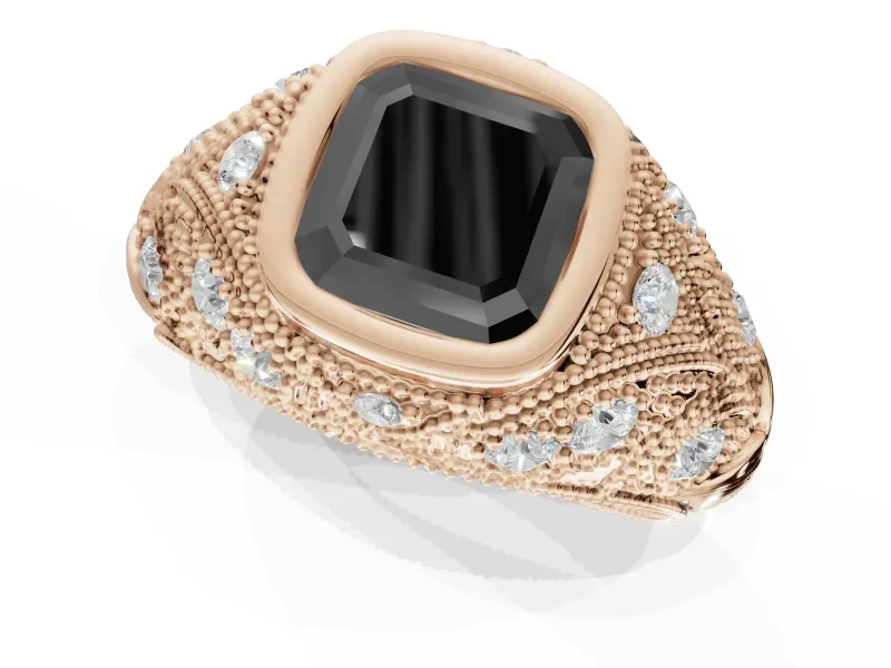 Asscher Cut Vintage Bezel Engagement Ring Setting for a Black Center | Milgrain Band | Rose Gold