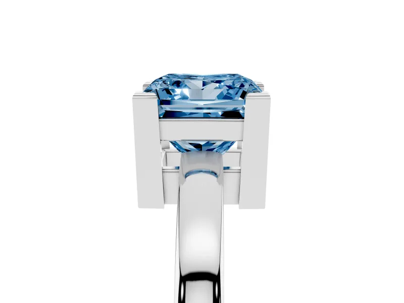 Fancy Blue Princess Cut Diamond Solitaire Ring Set in Silver with Prong Head and Smooth Polished Band