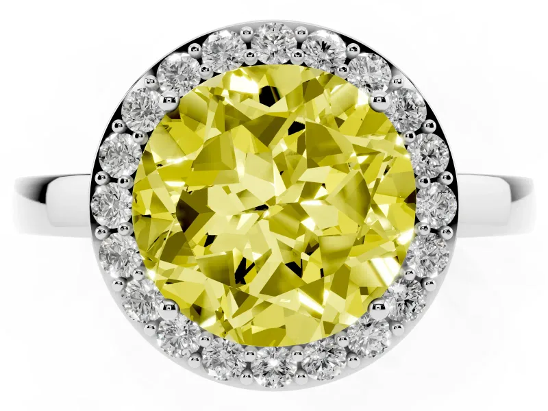 Round Thin Halo Low Profile Engagement Ring Setting for a Fancy Yellow Lab-Grown Diamond | Slim Plain Band | White Gold
