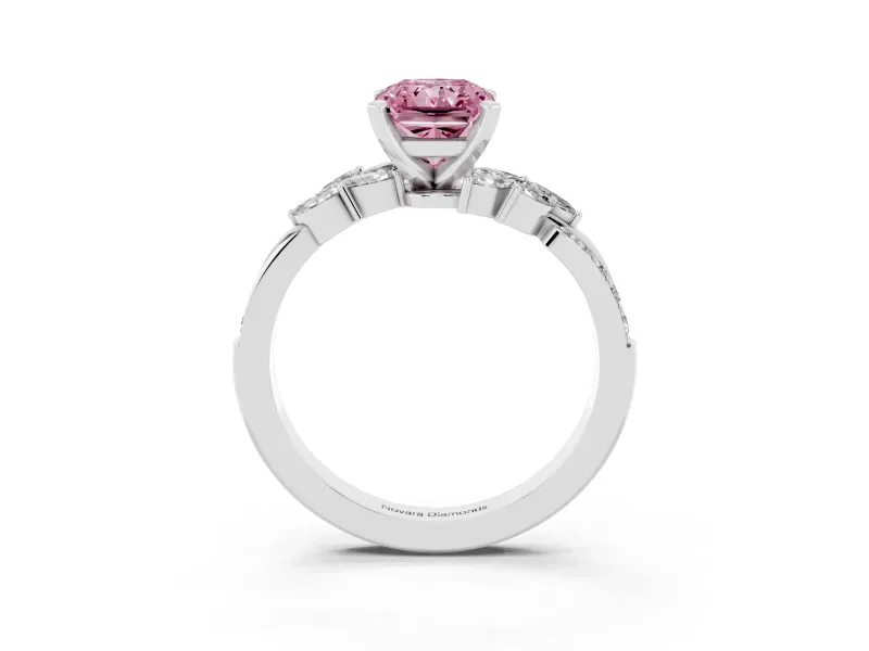 Fancy Pink Radiant Cut Diamond Solitaire Ring Set in Silver with Marquise Twist Band and Prong Setting