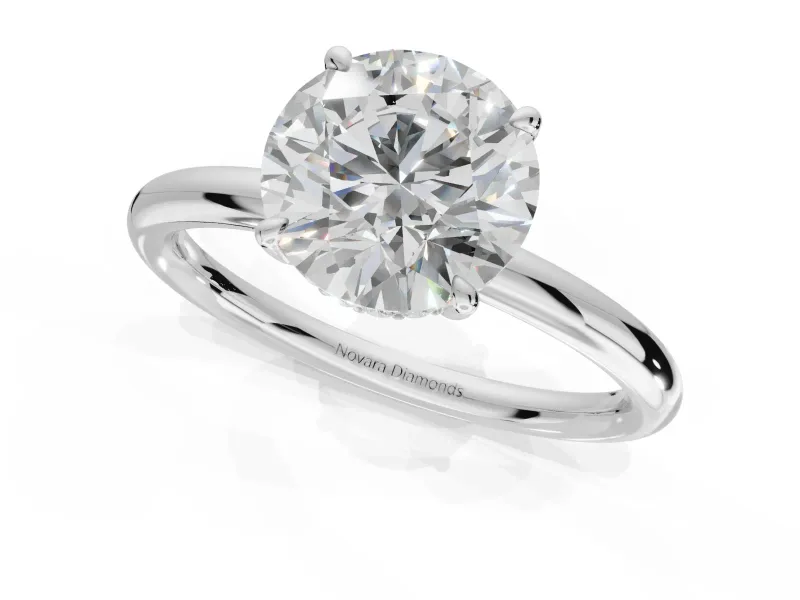 Round Hidden Halo Engagement Ring Setting | Thin Plain Band | Sterling Silver