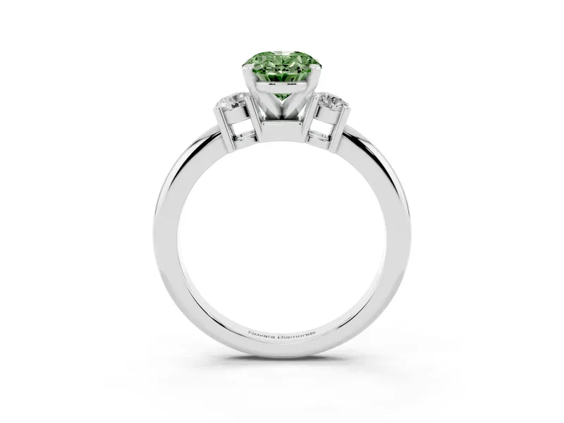 Fancy Green Three-Stone Oval Cut Diamond Ring Set in White gold with Prong Setting and Plain Band