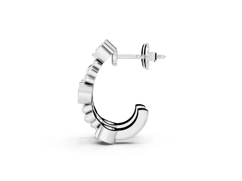 Round Lab-Grown Diamond Bezel Hoop Earrings | Metal Bead Clusters | White Gold