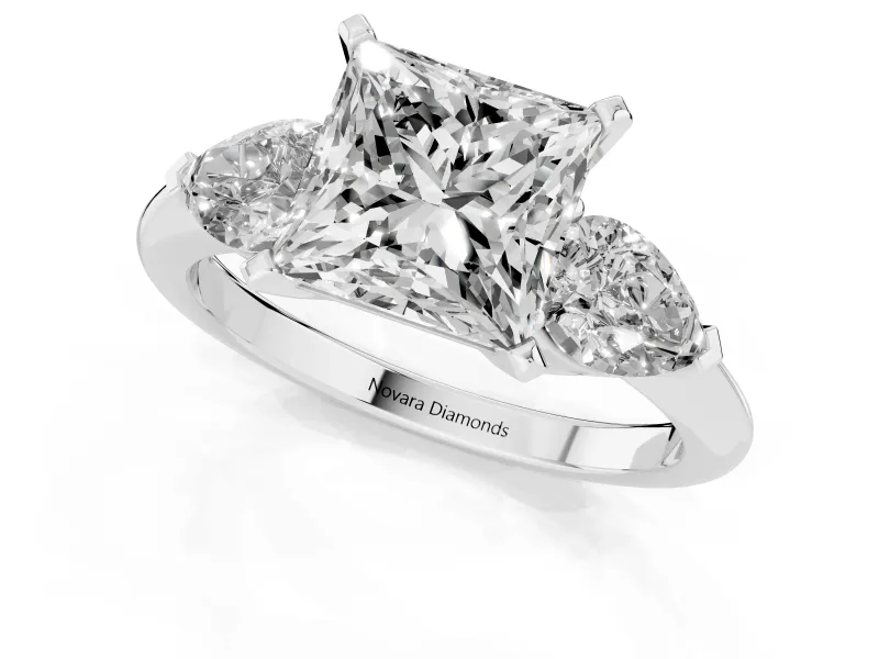 Princess Cut Three-Stone Engagement Ring Setting | Pear Side Stones | Sterling Silver