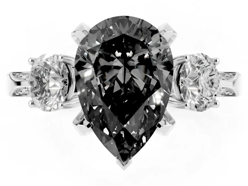 Pear-Shaped Hidden Halo Three Stone Engagement Ring Setting for a Black Center | Platinum