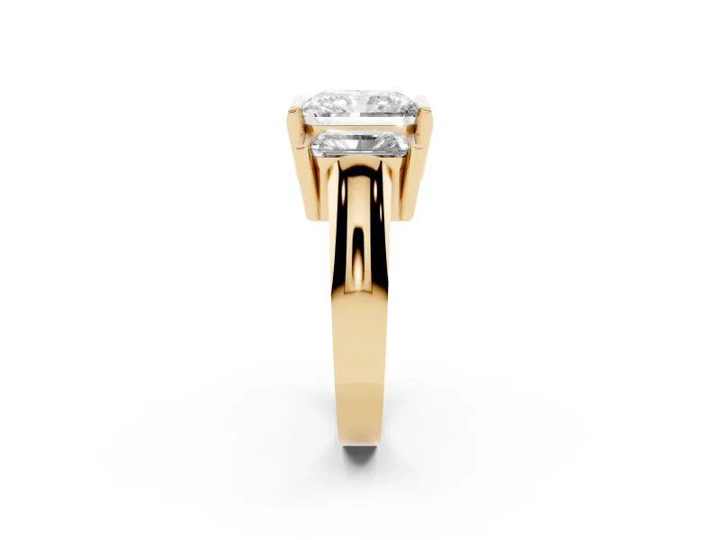 Radiant Cut Channel-Set Three Stone Engagement Ring Setting | Wide Flat Band | Yellow Gold