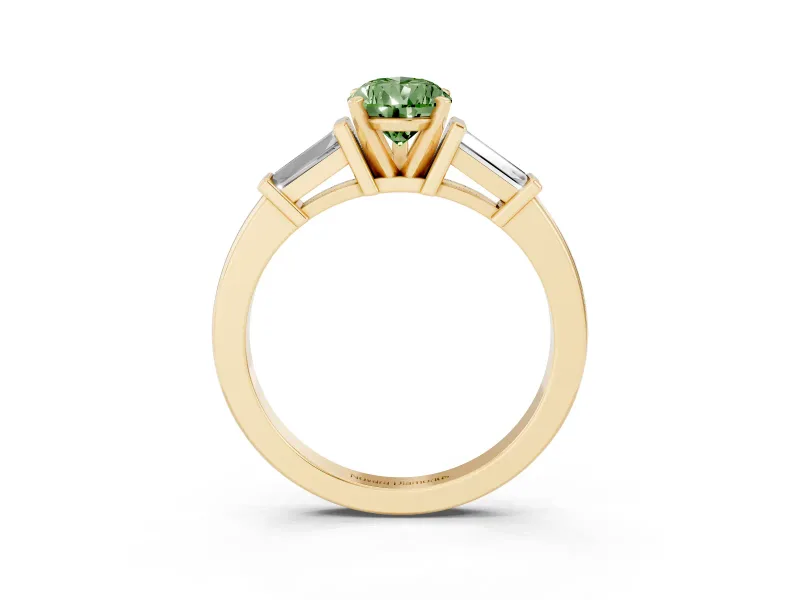 Pear-Shaped Three-Stone Engagement Ring Setting for a Fancy Green Lab-Grown Diamond | Tapered Baguettes | Yellow Gold