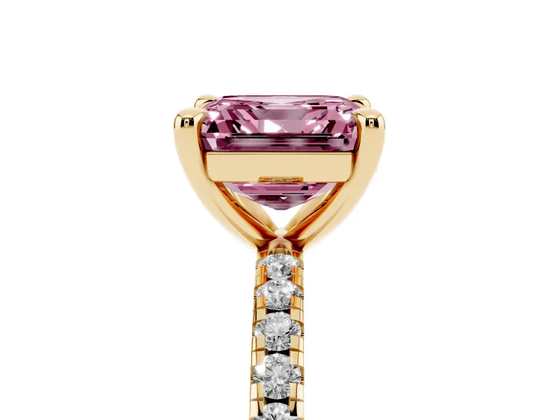 Asscher Cut Petite Pavé Solitaire Engagement Ring Setting for a Fancy Pink Lab-Grown Diamond | Slim Band | Yellow Gold