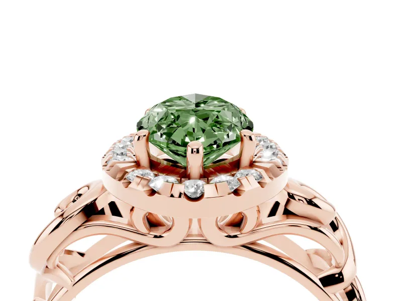 Marquise Filigree Halo Engagement Ring Setting for a Fancy Green Lab-Grown Diamond | Rose Gold