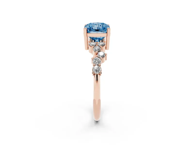 Radiant Cut Scattered Accent Engagement Ring Setting for a Fancy Blue Lab-Grown Diamond | Rose Gold