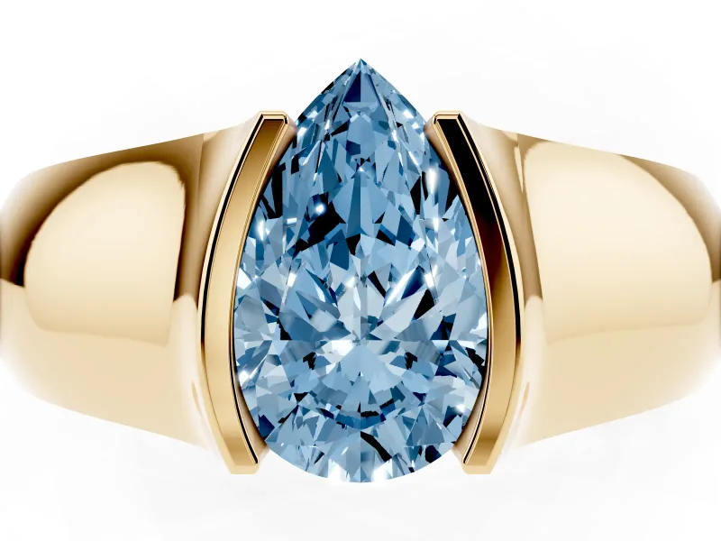 Pear-Shaped Half Bezel Solitaire Engagement Ring Setting for a Fancy Blue Lab-Grown Diamond | Wide Band | Yellow Gold
