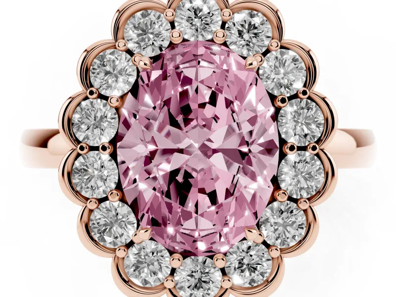 Oval Scalloped Cluster Halo Engagement Ring Setting for a Fancy Pink Lab-Grown Diamond | Plain Band | Rose Gold
