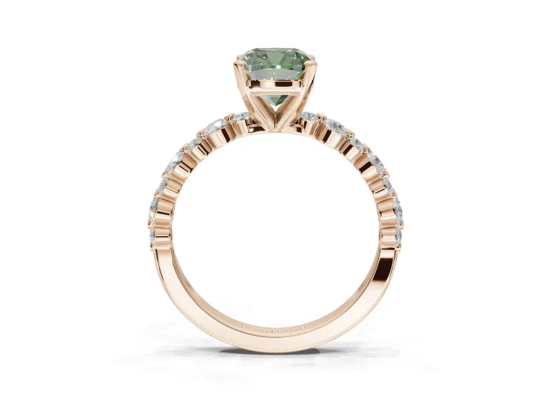 Cushion Cut Pavé Solitaire Engagement Ring Setting for a Fancy Green Lab-Grown Diamond | Alternating Accents | Rose Gold