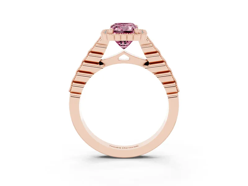Radiant Cut Milgrain Halo Engagement Ring Setting for a Fancy Pink Lab-Grown Diamond | Beaded Shoulders | Rose Gold