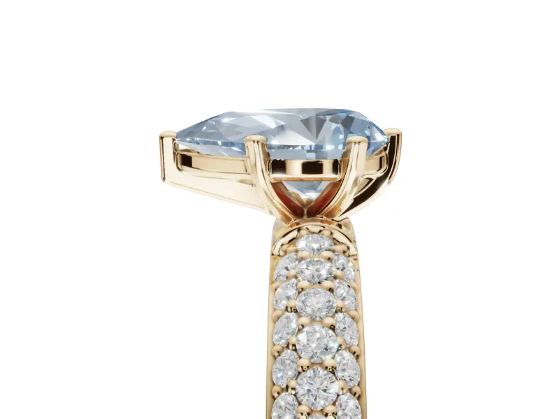 Pear-Shaped Domed Pavé Engagement Ring Setting for a Fancy Blue Lab-Grown Diamond | Yellow Gold